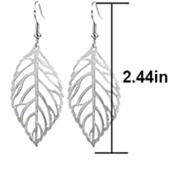 Silver Leaf Dangling Earrings - Picture 3 of 3